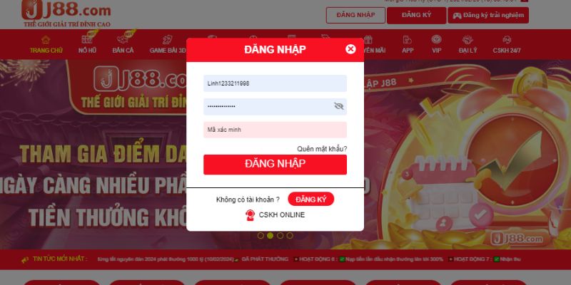 Giao diện được đánh giá cao khi đăng nhập tài khoản J88