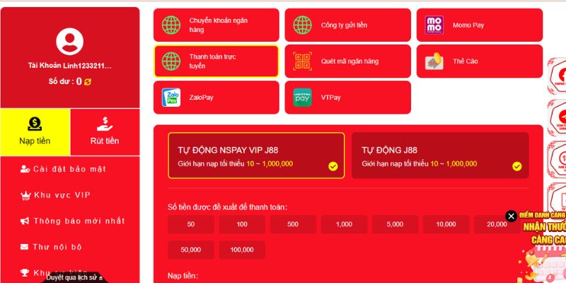 Nạp tiền J88 sẽ được xác nhận bằng mã OTP vô cùng an toàn